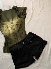 Cyflymder Women Y2K Vintage 2 Piece Set Women Elegant Retro Slim Lace Tops + High Waist Shorts Casual Streetwear Harajuku Grunge Outfits