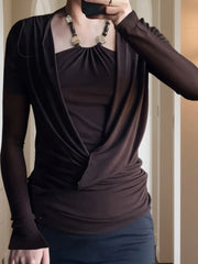 Cyflymder Elegant Women s Long Sleeve Top with Fit Design and Chic Halter Neck Detail Perfect for Fall Fashion