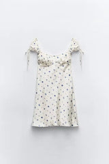 Cyflymder Summer New TRF Women's Floral Print Silk Satin Feel Dress A-Line Skirt Style Casual Loose Waist Polyester Fabric No Sleeve