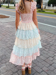 Cyflymder Women s Elegant Floral Print Chiffon Maxi Dress with Spaghetti Straps and A-Line Silhouette for Summer Beach Wedding Party