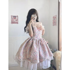 Cyflymder Vintage Lolita Dress Sweet Elegant Women Lace Ruffles Pearl Slim Bandage Princess Dresses Female Cute Party Mini Dress