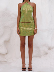 Cyflymder Women s Sexy Off Shoulder Crop Top and High Waist Ruffle Skirt Set for Summer Beach Party Outfits