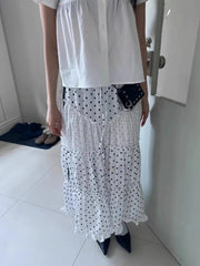 Cyflymder Oxygen Girl Retro Polka Dot f-length Skirt with Pleated Lace Elastic Waist A-line Mid-length Commute Sle Summer 2025