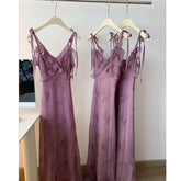 Cyflymder Women's Summer Lace Up Strap V Neck Sleeveless Slim Floral Long Dress Lady Streetwear Holiday Elegant Fit And Flare Dress