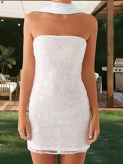 Cyflymder Women s Summer Floral Embroidered Bandeau Dress with Off Shoulder Design and Matching Scarf for a Stylish Look