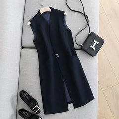 Cyflymder Women's Casual Black Vest Women Clothing Spring Autumn Sleeveless Blazer Jacket Medium And Long Slim Female Z542