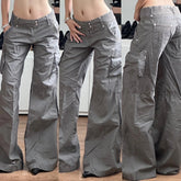 Cyflymder Chic Gray Cargo jeans Y2k Streetwear Casual Loose Denim Pants For Women Aesthetic 90s Low Waist Straight-leg Trousers