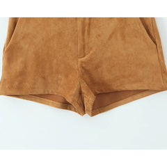 Cyflymder Retro Brown Faux Suede Shorts Women High Waist Casual Short Pants