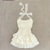 Cyflymder outfit ideas Fashion Sexy Lace Bow Slim Fit Camisole Vest Tops Women+ Y2k E-Girl High Waist Cake Skirts 2025 Summer New Two Piece Sets