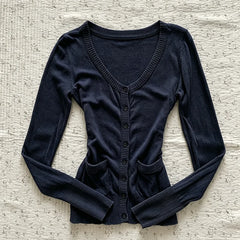 Cyflymder Vintage Women's V-Neck Button Punk Y2K Long Sleeved Slim Fit Street Jacket With Pockets For Casual High Street Gothic Style
