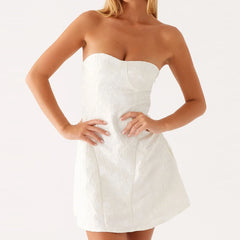 Cyflymder Formal Strapless Graduation Mini Dress Bodycon Party Tube Dress Elegant Backless Homecoming A-line Dresses for Women