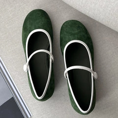 Cyflymder Retro Faux Suede Ballet Flats Women Comfort Round Toe Shallow Mary Jane Shoes Fashion Buckle Elegant Dress Pumps Loafers Ladies