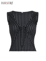 Cyflymder Casual Bandage Folds Hollow Out Tank Tops Slim Dot Print Deep V-Neck Sleeveless Tops Women 2025 Summer Fashion Holiday