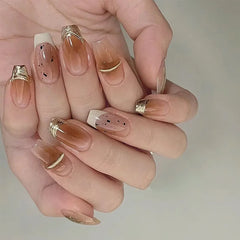 Cyflymder 24pcs Retro French Press on Nails Black Polka Dot False Nails Simple Wearable Stick-on Nails Fake Nail Uñas Накладные Ногти 네일팁