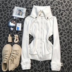 Cyflymder Y2K American Style Vintage Women Zip Up Jacket Gothic Punk High Street Casual Autumn winter Coat Fashion Chic Grunge Aesthetics