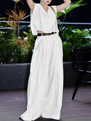 Cyflymder High Waisted Wide Leg Casual Pants Woman Autumn Summer New Pockets White Loose Trousers for Ladies Clothes