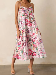 Cyflymder Women s Floral Print Sleeveless Spaghetti Strap Maxi Dress with Bow Front Detail and Loose Fit for Vacation or Special Occasions