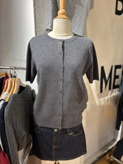 Cyflymder Drak Gray Knitted Short Sleeve Sweater Women Spring Casual Streetwear Single Breasted Jumpers Vintage Chic Preppy Style Cardigan