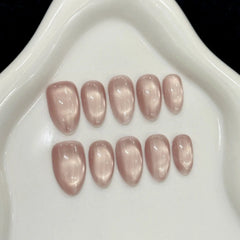 Cyflymder 10Pcs Cat's Eye Pink Smudge Fake Nail Short Round Handmade Press on Nails Irregular Gilding Reusable Full Cover False Nails Tips