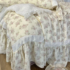 Cyflymder Premium 100% Gauze Cotton Farmhouse Floral Large Ruffles Bedding Set Soft Crepe Duvet Cover Bed Sheet/Fitted Sheet Pillowcases