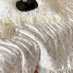 Cyflymder Flower Prints Lace Ruffles Princess Bedding Set Lyocell Bamboo Fiber Soft Silky Cool Feeling Duvet Cover Bed Sheet Pillowcases