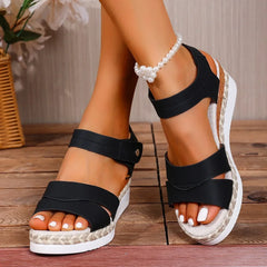 Cyflymder New Large Size 43 Thick Heel Fish Mouth Sandals Summer Outdoor Beachwear Open Toe Women's Shoes Linen Bottom Slip-On Sandals