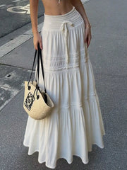 Cyflymder Women's High Waisted White Lace Patchwork Maxi Bubble Skirt Boho Style Suitable For Music Festivals Concerts Coachella Parties