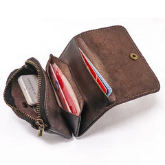 Cyflymder Genuine Leather Wallet For Men Women Vintage Handmade Short Small Men's Purse Card Holder With Zipper Coin Pocket Money Bag