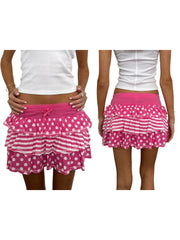Cyflymder Women s Summer Mini Skirts Pink Dot Print Tiered Skirt for Daily Travel Parties