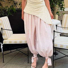 Cyflymder Fashion Loose Drawstring Jogger Balloon Pants Women Casual Elastic Waist Baggy Pants for Daily Life Vacation Trouser