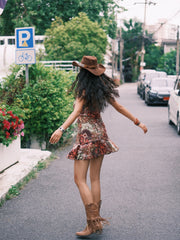 Cyflymder Journey Store Summer Print Halter Dress Women's Backless Short Skirt Vacation Dress Can Match Cover up Layering Street Style