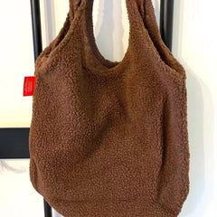 Cyflymder Japanese Magazine Society Plush Crossbody Bag Large Capacity Shopping Bag Simple Stylish Street Trend Soft Polyester Lining