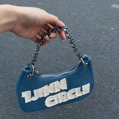 Cyflymder Hot Girl White Letter Canvas Bag Women Sweet Cool Chain Chic Shoulder Bags Ladies Fashion Casual Underarm Crossbody Bag