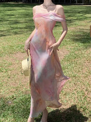 Cyflymder Summer Women Fashion Elegant Casual Midi Dress Spaghetti Strap Vintage Beach Holiday Party Vestidos Female Clothes Robe New