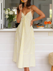 Cyflymder Fashion Long Beach Sexy vintage Dress for Women New dress Summer Women V-neck Sexy Striped Sling Dress Holiday