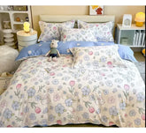 Cyflymder Kids Bedding Set 100% Cotton Cartoon Printed Duvet Cover +2pcs Pillowcase Soft Bed Linens Dormitory Bedroom Home Textile B87B