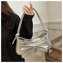 Cyflymder Luxury Design Simple Bow Shoulder Bags Y2k Aesthetic Vintage All Match Women's Handbags Office Lady Fashion Elegant Underarm Bag