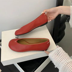 Cyflymder Summer New Style Genuine Leather Minimalist Retro Red Flat Shoes Grandmother Heightening Single Shoes Trendy Flats