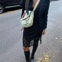 Cyflymder Harajuku Flame Floral Aesthetic Saddle Bag Women Fashion Versatile Shoulder Crossbody Purse Ladies Commuter Spacious Tote Bag
