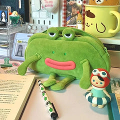 Cyflymder 1 Piece Funny Frog Pencil Case for Kids Creative Design Cute Cartoon Frog Stationery Storage Bag Large Capacity Kawaii Pen Case