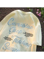 Cyflymder Loose Fit Casual Cotton ort Sve T-irt Embroidered Lettering ex Summer Top for Men And Women under 35 Years Old