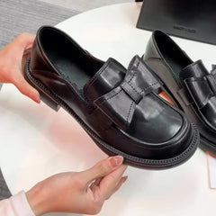 Cyflymder Round Toe Casual Woman Shoe Soft All-Match British Style Female Footwear Loafers With Fur Slip-on Oxfords Preppy Dress Big Size