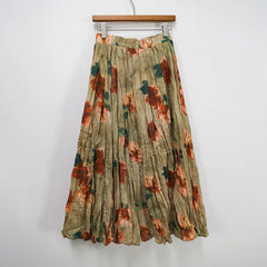 Cyflymder Women's Clothing High-end Retro Blurred Rose Full Skirt High Waist Draped Pleated A-line Pleated Skirt Printed Half Skirt