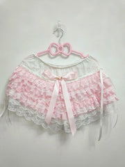 Cyflymder Aesthetic Y2K Lace Shorts Womens Harajuku Lolita Fairytale Pink Bow Cute Elastic Waist Multilayer Bottoming Shorts Sweet Girls