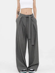 Cyflymder Gray Suit Wide Leg Pants Women Vintage Y2K High Waist Lace Up Trousers Casual Loose Design Fall Streetwear Retro Korean Pant New