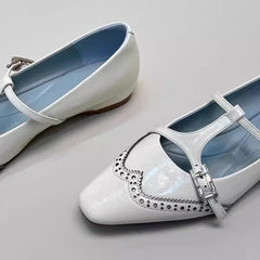 Cyflymder Retro Shallow Square Toe Mary Jane Shoes Women T Strap Buckle Elegant Dress Pumps Ladies Comfort Designer Flats Zapatos De Mujer