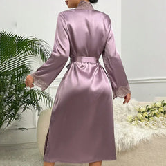Cyflymder New Long Bathrobe Sexy Lace Light Luxury Long Sleeve Velvet Robe Bathrobe Bathrobe Home Wear