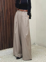Cyflymder Korean chic autumn new temperament pleated drape high waist loose versatile wide leg solid color casual pants 2025 New