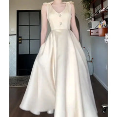 Cyflymder Summer Champagne Bow A Line Dress Women Elegant Slim Waist Party Dress