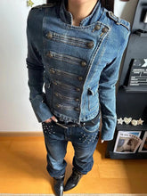 Cyflymder New American Retro Y2K Millennium Aesthetic Women's Denim Cardigan Jacket Double-breasted High-neck Napoleon Style Outwear